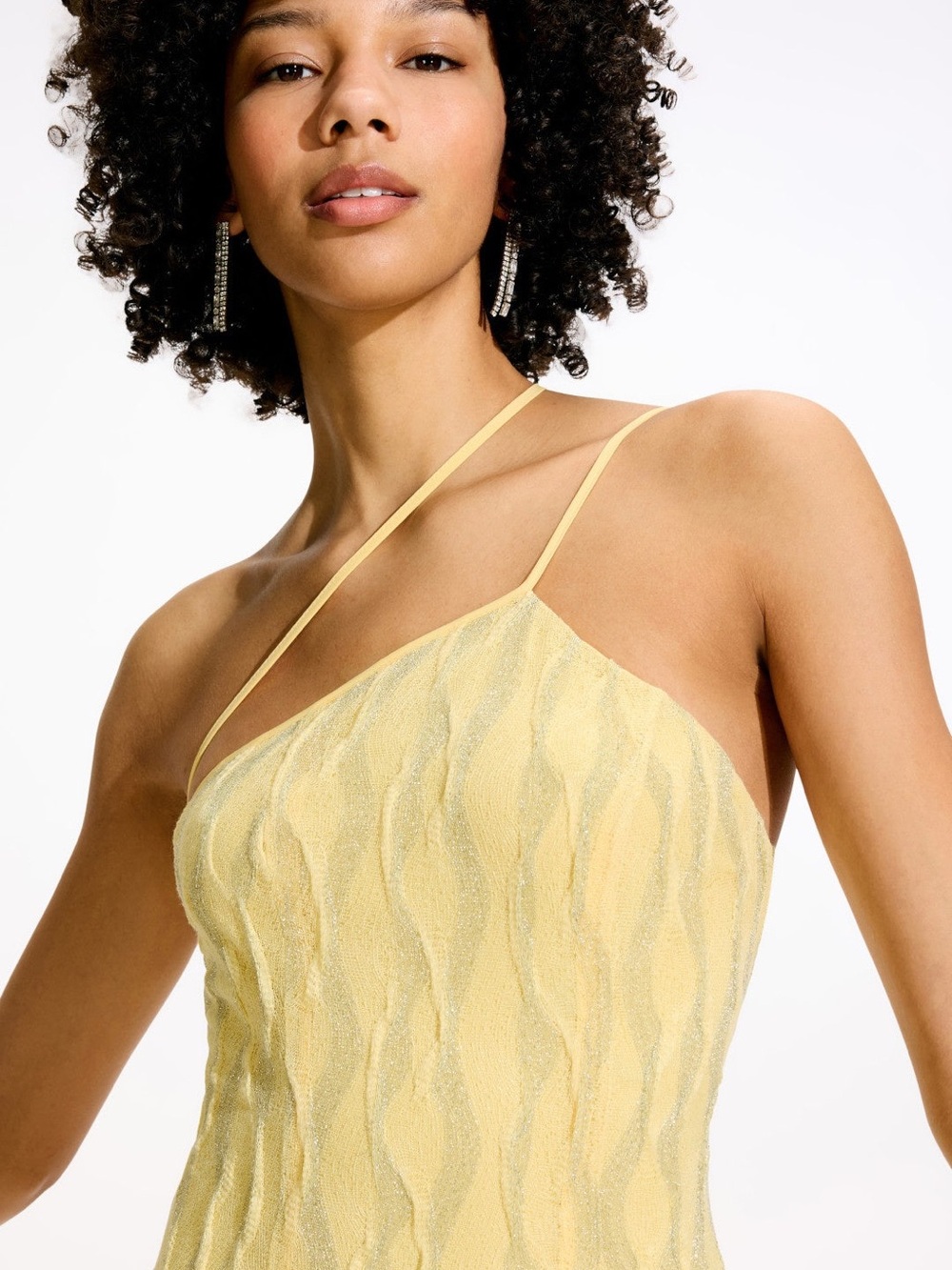 Black Halo Yellow One-Shoulder Midi Dress size L - Picture 4 of 15